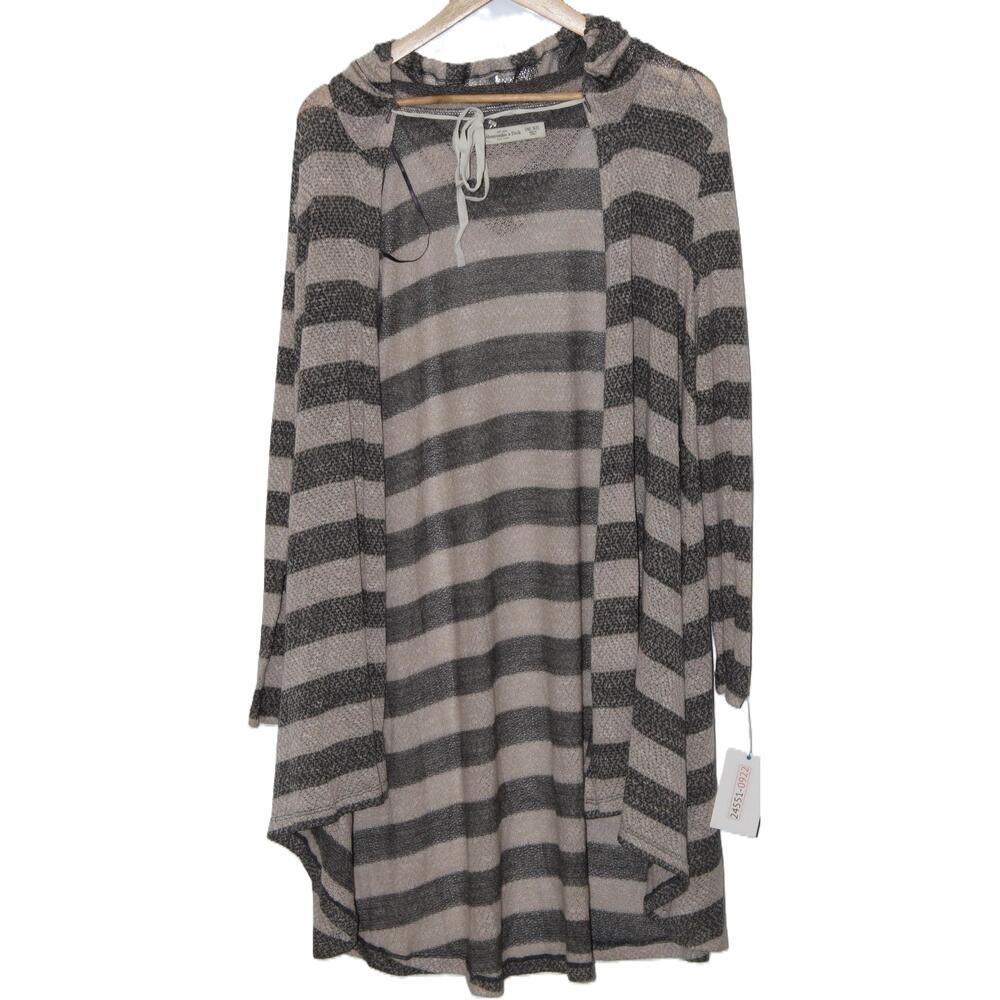 Abercrombie & Fitch Grey Tan White Striped Knit Cardigan Sweater Size One Size